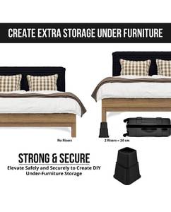 lot 14542 image: Adjustable Bed Furniture Risers - Elevation in Heights 3, 5 or 8 Inch Heavy Duty Risers for Sofa and Table - Supports up to 1,300 lbs - (8 Piece Set, Black)