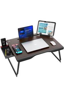 lot 14553 image: Laptop Desk for Bed, SAIJI XX-Large Foldable Bed Tray Table for Eating Breakfast, Writing, Working, Gaming, Drawing with Storage Drawer, Handrest Bookstand, Tablet Stand, Phone Stand(Black Cherry)