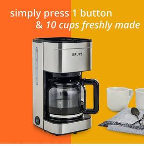 lot 14565 image: KRUPS Simply Brew Family Drip Coffee Maker, 10-Cup, Black & Stainless Steel