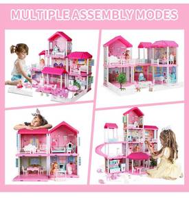 lot 14576 image: TEMI Doll House Playhouse Girl Toys - 4-Story 11 Doll House Rooms with Doll Toy Figures, Furniture and Accessories