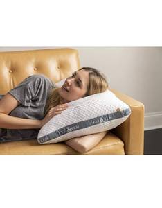 lot 15765 image: Eli & Elm  Ultimate Side Sleeper Pillow with Adjustable Filler to Get The Perfect Contour Curved Pillow for A Neck Pain Relief Sleep - Removable Latex and Polyester Filling- 17 X 29