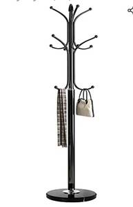 lot 18570 image: Kertnic Metal Coat Rack Stand with Natural Marble Base, Free Standing Hall Tree with 12 Hooks for Hanging Scarf, Bag, Jacket, Home Entry-way Hat Hanger Organizer (Black)