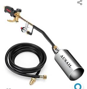 lot 18587 image: Propane Torch Weed Burner,Blow Torch,Heavy Duty,High Output 700,000 BTU,Flamethrower with Turbo Trigger Push Button Igniter and 9.8 FT Hose for Roof Asphalt,Ice Snow,Road Marking,Charcoal