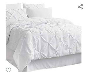 lot 18599 image: Bedsure White Full Size Comforter Sets - Pintuck Bed Set Full Size, White Full Size Bed in A Bag with Comforters, Sheets, Pillowcases
