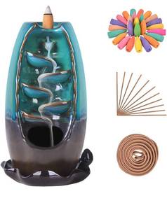lot 6757 image: SOLEJAZZ Incense Burner Waterfall Backflow Incense Holder Incense Fountain with 120 Incense Cones & 30 Incense Sticks for Home Office Yoga Aromatcherapy Ornamen