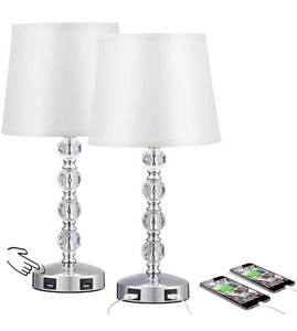lot 6783 image: Crystal Lamp for Bedroom Set of 2 - Acaxin Silver Bedside Table Lamps Touch Control Nightstand Lamp, Cute Dimmable Small Bed Lamp for Girls with Two USB Charging Ports for Living Guest Dinning Room