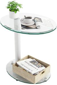 lot 6787 image: Meihua Glass End Table for Small Spaces Accent Round Table Bedroom Corner Table Living Room Side Tables