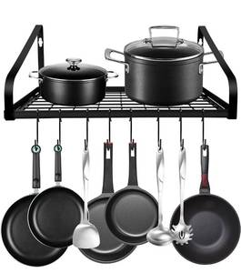 lot 6795 image: Pots and Pans Organizer, LADER hanging pot rack Wall Mounted Pan Rack Pot Holders, Pot and Pan Organizer with 8 Hooks, for Pans Set, Utensils, Cookware, Bathroom, 2 DIY Methods