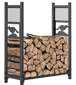 lot 6820 image: Mr IRONSTONE 3 ft Firewood Rack, Outdoor Wood Rack for Firewood Storage Racks, with Carving Wolf Pattern and Iron Grid for Hold Logs of Various Sizes, Heavy Duty Log Storage Bin Indoor for Fireplace