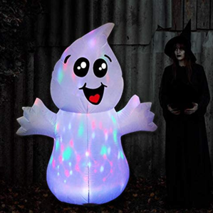 lot 6829 image: GOOSH 5 FT Halloween Inflatable Outdoor Cute Ghost with Magic Light, Blow Up Yard Decoration Clearance with LED Lights Built-in for HolidayPartyYardGarden