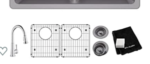 lot 6831 image: Elkay Quartz Classic ELGU3322GS0FC 33 x 18-12 x 9-12, Equal Double Bowl Undermount Sink Kit with Faucet, Greystone Assecories Only