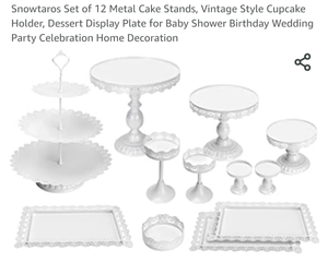 lot 6837 image: Snowtaros Set of 12 Metal Cake Stands, Vintage Style Cupcake Holder, Dessert Display Plate for Baby Shower Birthday Wedding Party Celebration Home Decoration