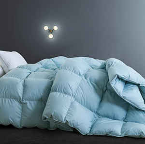 lot 6839 image: SNOWMAN Feather Down Comforter King All-Season Duvet Insert, King Comforter with 8 Tabs,100% Cotton Cover, Medium Warmth Fluffy Comforter (Blue, King)