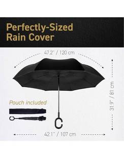 lot 13751 image: Lot of 2 EEZ-Y Reverse Umbrella - Large, Inverted Umbrellas for Rain wC-Shaped Non-Rust Handle for Men & Women, Windproof & Water Resistant - Jet Black