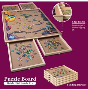 lot 13754 image: 1000 Piece Wooden Jigsaw Puzzle Table - 4 Drawers, Puzzle Board  22 14 x 30 Jigsaw Puzzle Board Portable - Portable Puzzle Table  for Adults and Kids