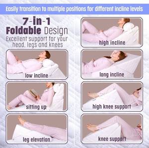 lot 13755 image: Flexicomfort Memory Foam Wedge Pillow for Sleeping with Adjustable Head Support Cushion - Post Surgery Pillow - Folding Incline Cushion System for Legs - Washable Cover