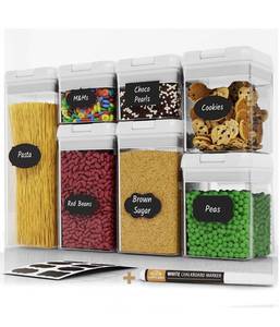 lot 13762 image: Airtight Food Storage Containers for Kitchen & Pantry Organization - 7 PC BPA Free Plastic Food Storage Containers with Easy Lock Lids - Stackable Sugar, Flour & Cereal Containers with Labels & Marker (White)