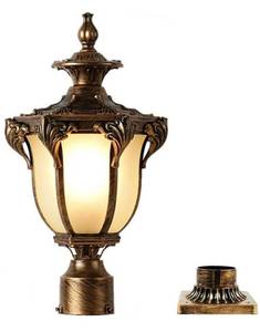 lot 13771 image: LONEDRUID Outdoor Post Light Fixture Bronze Retro Exterior Pole Lantern with 3 inch Pier Mount Base for Garden Patio Pathway, UL Listed