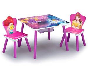 lot 13783 image: Delta Children Kids Table and Chair Set With Storage (2 Chairs Included) - Ideal for Arts & Crafts, Snack Time, Homeschooling, Homework & More, Disney Princess