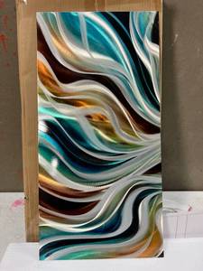 lot 13788 image: Yihui Arts Abstract Color Warp Metal Wall Art, Large Scale Decor Abstract Wall Art for Modern and Contemporary Decor, 5 Panels Measure 24x 64, Great for Indoors and Outdoors
