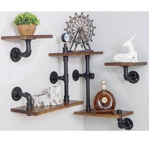 lot 13790 image: Industrial Rustic Modern Wood Ladder Pipe Wall Mounted Floating Shelves - Set of 3 Bookshelf,DIY Storage Shelving,Hung Bracket,Bookcase (Set of 3 Ladder Shelves)