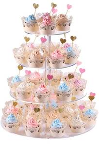 lot 13795 image: Cupcake Stand, 4-Tier Round Acrylic Cupcake Display Stand Dessert Tower Pastry Stand for Wedding Birthday Theme Party- 15.7 Inches (Transparent)