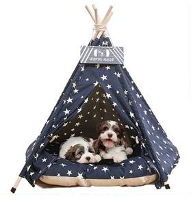 lot 13798 image: Pet Teepee Tent for Dogs & Cats, 24 Inch & 47 Inch Portable Indoor Dog House with Thick Cushion, Cat Teepee Washable Tent Dog Teepee Bed Indoor
