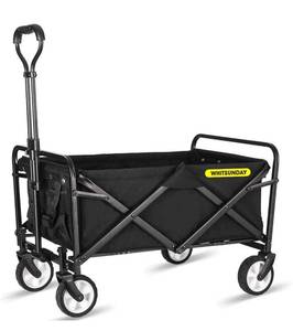 lot 13803 image: WHITSUNDAY Collapsible Folding Garden Outdoor Park Utility Wagon Picnic Camping Cart 5 Solid Rubber Wheels (Compact Size, Black)