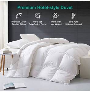 lot 14587 image: APSMILE Goose Feathers Down Comforter King Size Luxurious All Seasons Duvet Insert - Ultra-Soft 750 Fill-Power Hotel Collection Comforter, 54 Oz Fluffy Medium Warmth, (106x90, Solid White)