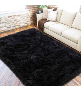lot 14592 image: LOCHAS Ultra Soft Fluffy Rugs Faux Fur Sheepskin Area Rug for Bedroom Bedside Living Room Carpet Nursery Washable Floor Carpets, 4x5.9 Feet Black
