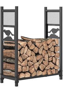 lot 14610 image: Mr IRONSTONE 3 ft Firewood Rack, Outdoor Wood Rack for Firewood Storage Racks, with Carving Wolf Pattern and Iron Grid for Hold Logs of Various Sizes, Heavy Duty Log Storage Bin Indoor for Fireplace