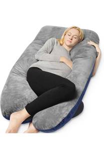 lot 14614 image: QUEEN ROSE Pregnancy Pillow, Maternity Pillow for Pregnant Women, 55 Inch Pregnancy Body Pillow Support for Back and Hips, with Reversible Velvet Cover, Blue and Grey