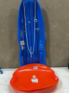 lot 15797 image: Slippery Racer & Flexible Flyer Plastic Snow ToboggansSnow Sleds - Lot of 2
