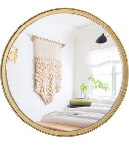 lot 15801 image: Round Gold Wall Mirror 14 for Vanity Bathroom Bedroom Entry Dining Room Living Room Wall Decor, Medium