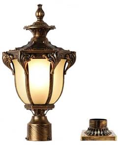 lot 15809 image: LONEDRUID Outdoor Post Light Fixture Bronze Retro Exterior Pole Lantern with 3 inch Pier Mount Base for Garden Patio Pathway