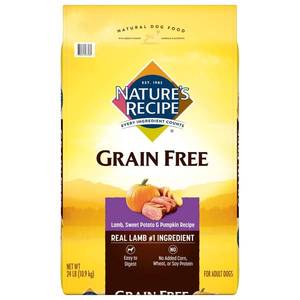 lot 15815 image: Natures Recipe Grain Free Easy to Digest Lamb, Sweet Potato, & Pumpkin Recipe Dry Dog Food, 24-Pound Bag -