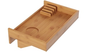 lot 36867 image: Bedside Shelf- Eco-friendly Bamboo Modern Clamp-on Floating Tray by Lavish Home