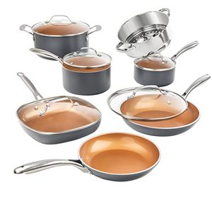 lot 36871 image: Gotham Steel Pots and Pans Set 12 Piece Cookware Set with Ultra Nonstick Ceramic Coating by Chef Daniel Green, 100% PFOA Free, Stay Cool Handles, Metal Utensil & Dishwasher Safe - 2020 Edition