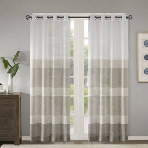 lot 36873 image: Madison Park Hayden Woven Faux Linen Striped Window Sheer, 50 W x 95 L