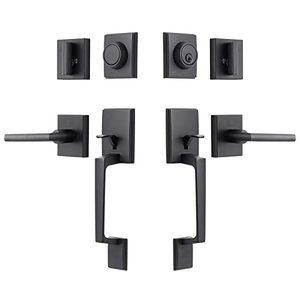 lot 36879 image: GUA OYH Door Handle Sets Double Front Door Handle Set with Handle Lever Matte Black Double Door Handleset with Dummy Heavy Duty Front Door Lock Set Double Door Handles for Front Door or Office Door
