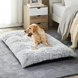 lot 36940 image: BFPETHOME Dog Beds for Large Dogs, Plush Dog Crate Bed Fluffy Cozy Kennel Pad for Sleeping &Ease Anxiety, Washable Dog Mats with Anti-Slip Bottom for Large Medium Dogs (48(48 x 28 inch, Grey)