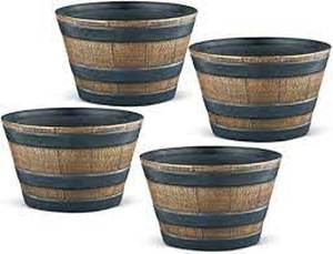 lot 36939 image: Collections Plastic Faux Wooden Garden Barrel Planters (Set of 4)