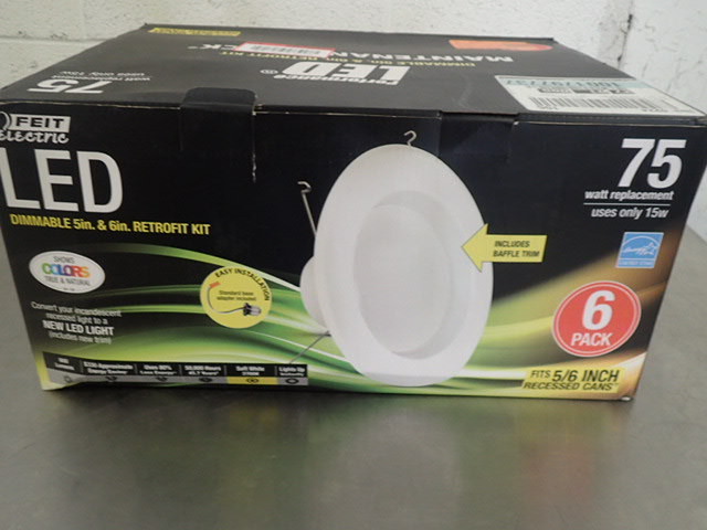 lot 3038 image: 6-pack Feit Electric 5 & 6 In. White Trim Recessed Retrofit Baffle Led Light