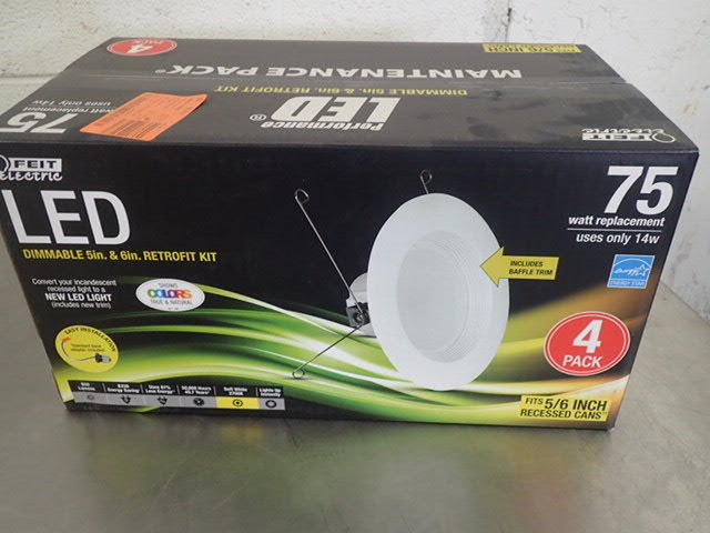 lot 3044 image: Feit Electric 5-6 LED Recessed Retro-fit Kit 14-75 Watts 2700k 4-Pack