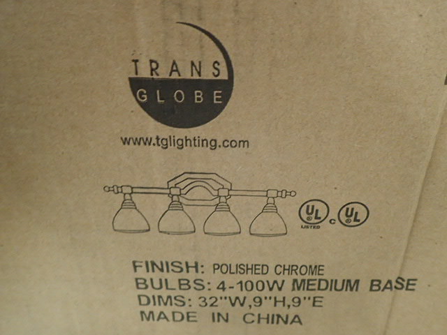 lot 3098 image: Trans Globe Lighting 2524 PC 4 Light Bath Bar In Polished Chrome With Opal Glass