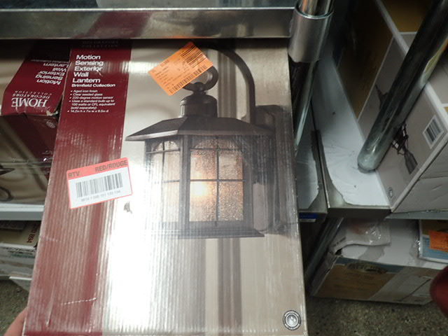 lot 3100 image: Home Decorators Brimfield 180-Degree 1-Light Outdoor Aged Iron Motion-Sensing Wall Lantern