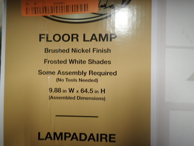 lot 3106 image: Hampton Bay 64-12 in. Brushed Nickel Floor Lamp