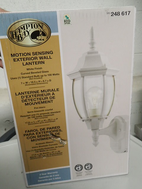 lot 3126 image: Hampton Bay Wall Mounted Alexandria 180-Degree Outdoor White Motion-Sensing Decorative Lamp