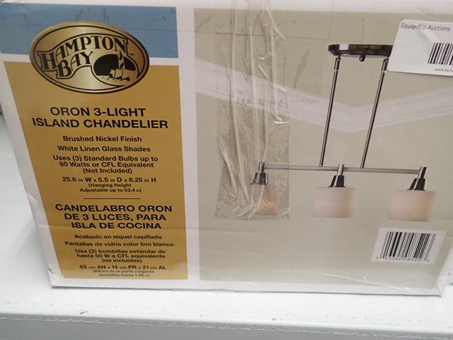 lot 3162 image: Hampton Bay Oron Three Light Island Brushed Nickel Chandelier