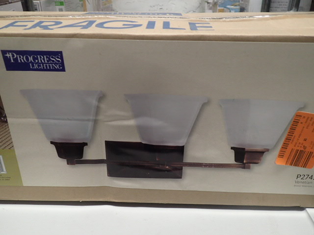 lot 3166 image: Progress Lighting P2743 North Park Three-Light Bathroom Fixture with Square Etch Progress Lighting